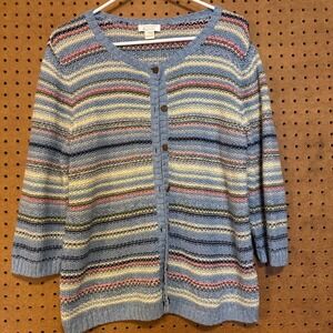Christopher & Banks  Striped Cotton Cardigan‎ Sweater Large Y2K Cottage Pastel